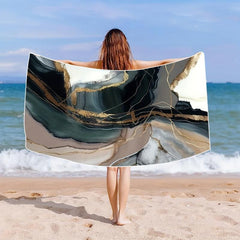 Marble Beach Towel Quick Drying Soft Absorbent Microfiber Blanket