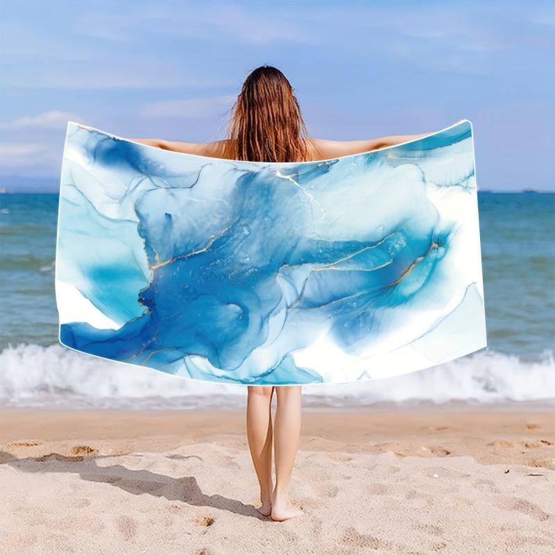 Marble Beach Towel Quick Drying Soft Absorbent Microfiber Blanket