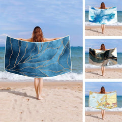 Marble Beach Towel Quick Drying Soft Absorbent Microfiber Blanket