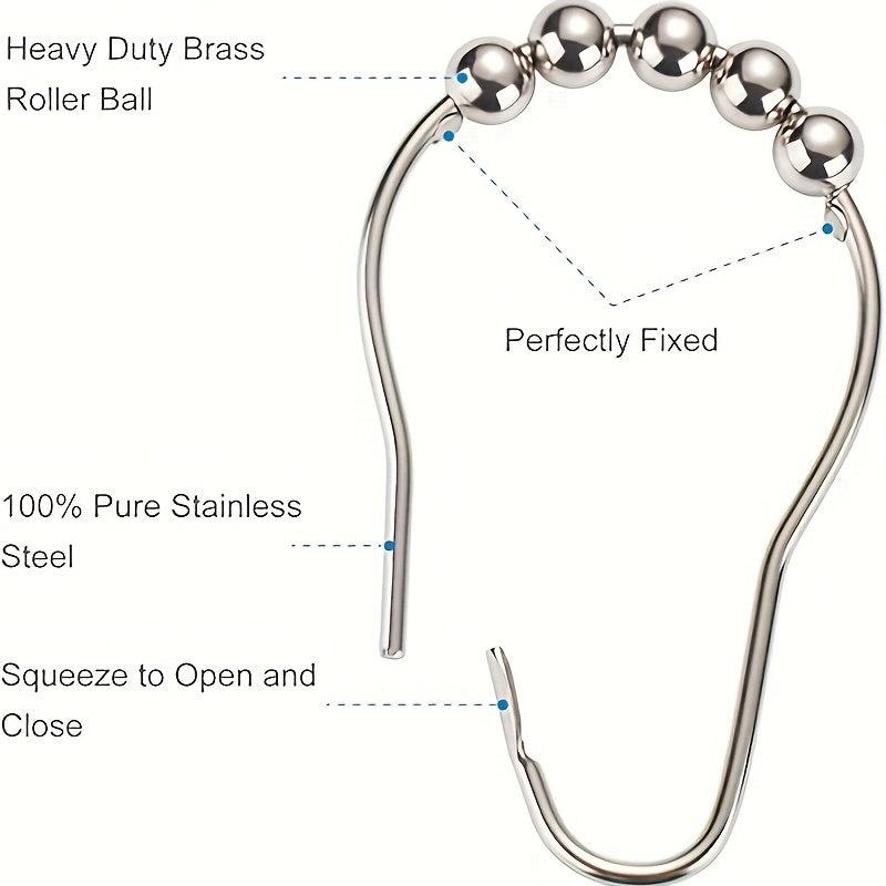 12pcs Rustproof Metal Shower Curtain Hook Bathroom Accessories