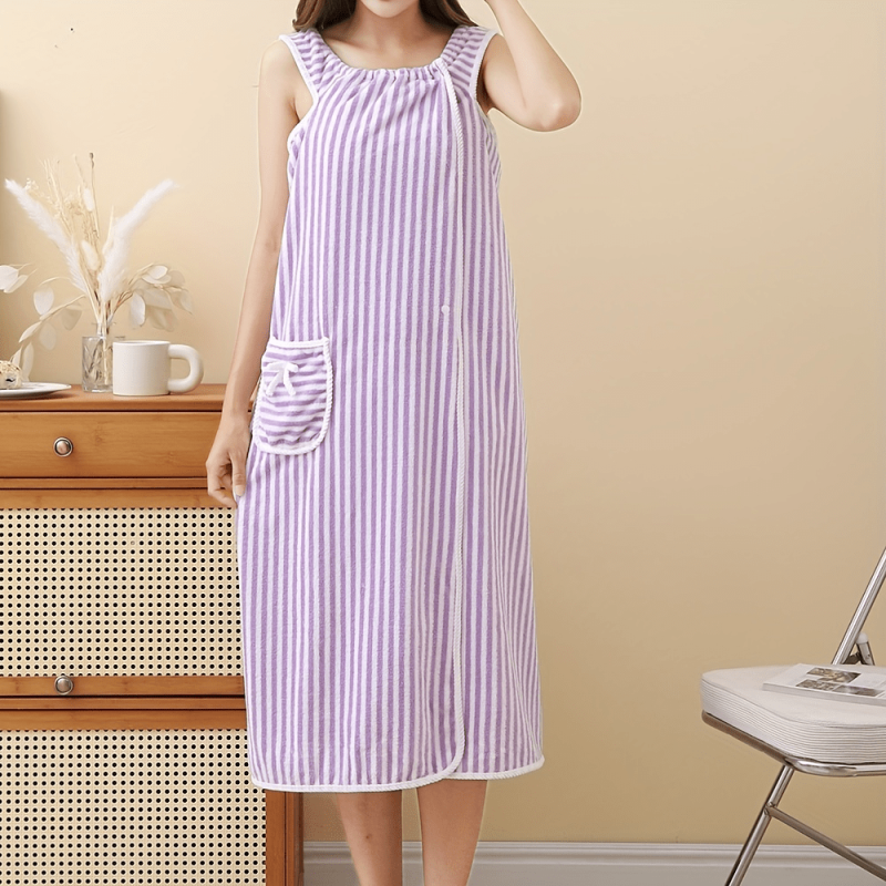 Women's Striped Bath Skirt and Towel Set, Quick Drying Spa Wrap