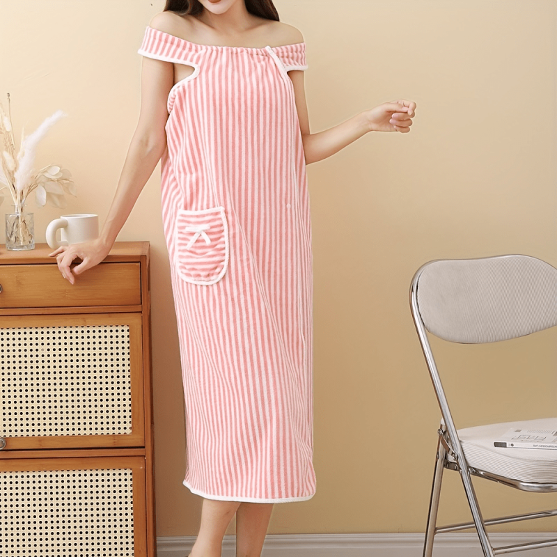 Women's Striped Bath Skirt and Towel Set, Quick Drying Spa Wrap