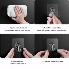 10pcs Transparent Adhesive Hooks for Home, Bathroom Storage Rack