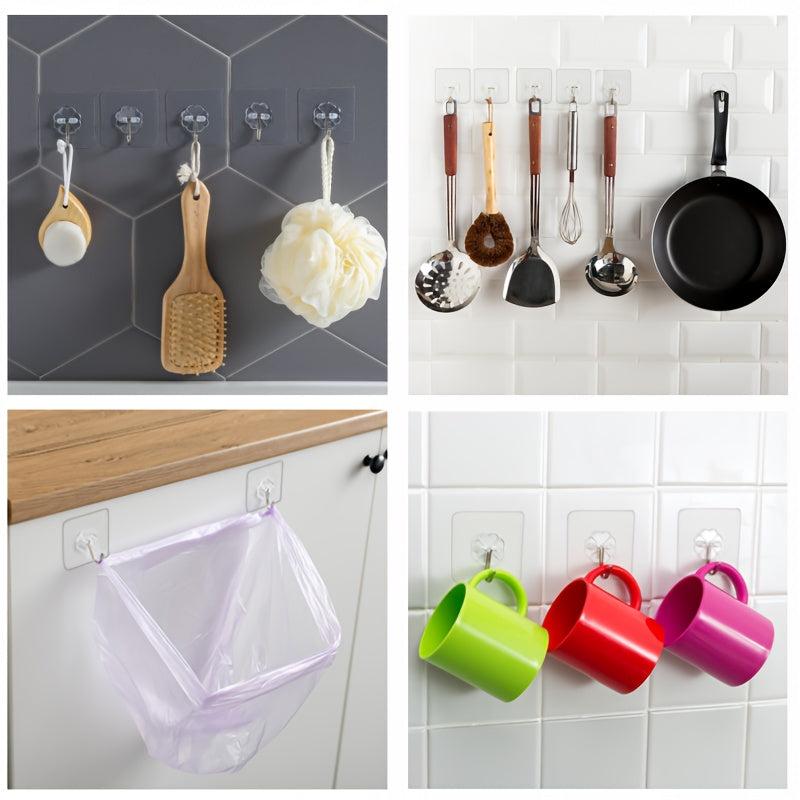 10pcs Transparent Adhesive Hooks for Home, Bathroom Storage Rack