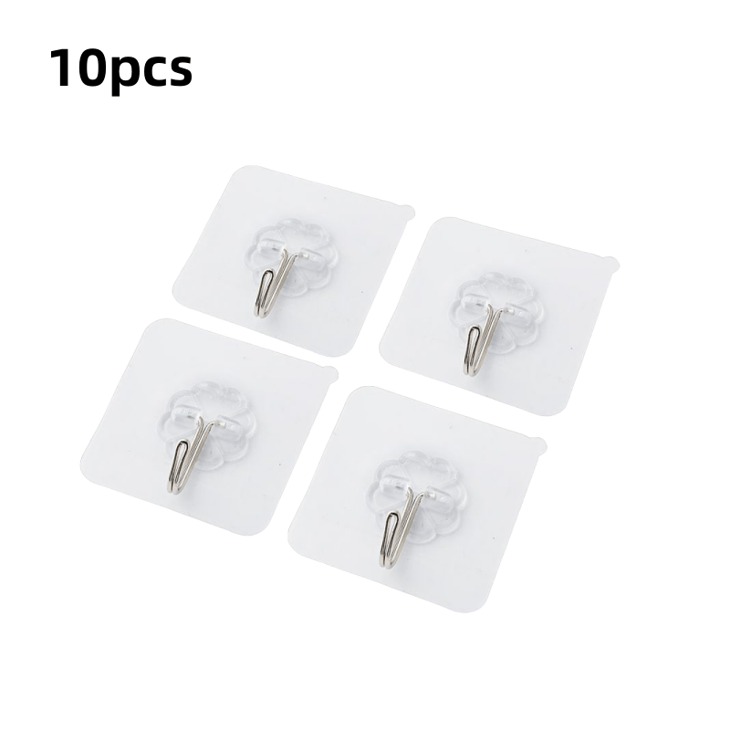 10pcs Transparent Adhesive Hooks for Home, Bathroom Storage Rack