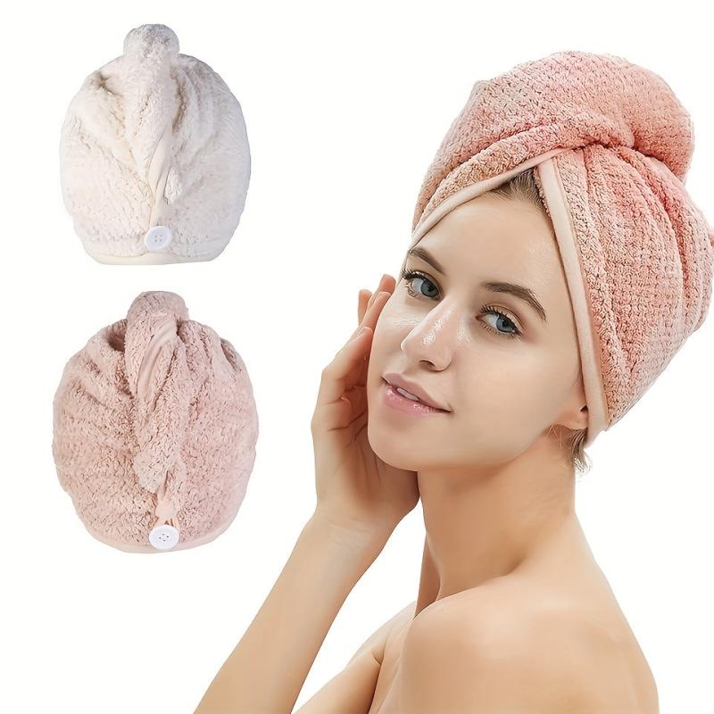 Microfiber Hair Towel with Button for Quick Drying