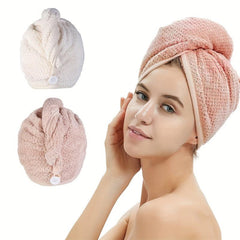 Microfiber Hair Towel with Button for Quick Drying