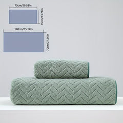 Geometric Leaf Pattern Bath Towel Set with Strong Water Absorption