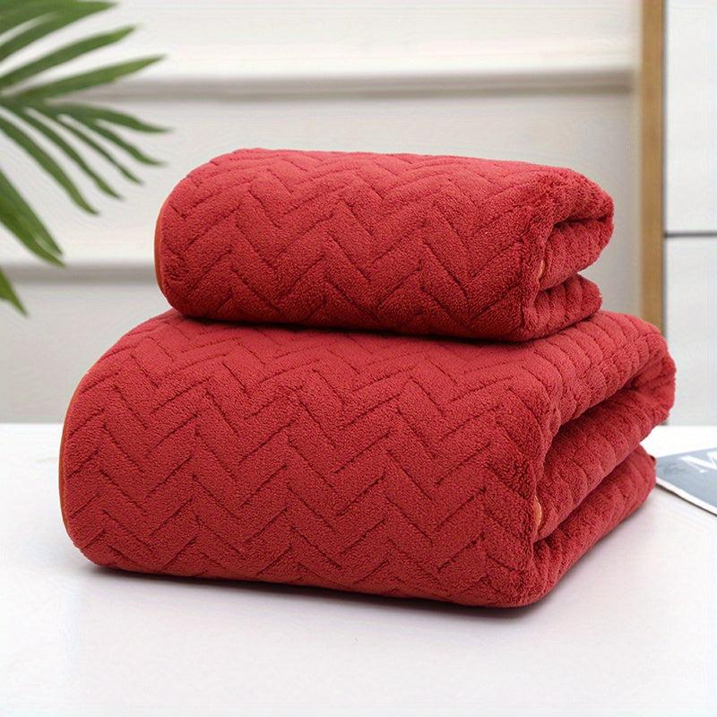Geometric Leaf Pattern Bath Towel Set with Strong Water Absorption