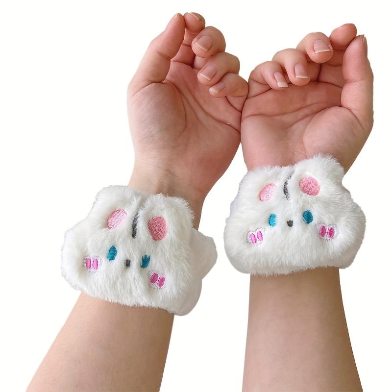 2pcs Rabbit Hair Soft Wrist Washband Set for Makeup & Spa
