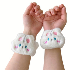 2pcs Rabbit Hair Soft Wrist Washband Set for Makeup & Spa