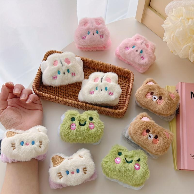2pcs Rabbit Hair Soft Wrist Washband Set for Makeup & Spa