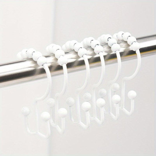 12pcs Shower Curtain Hook Rust-proof Double Sliding Ring Bathroom Accessories