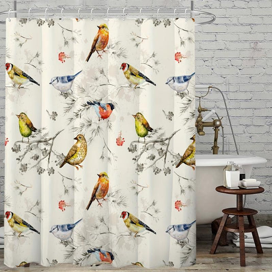 Bird Pattern Shower Curtain Waterproof Mildew Proof Bath Curtain