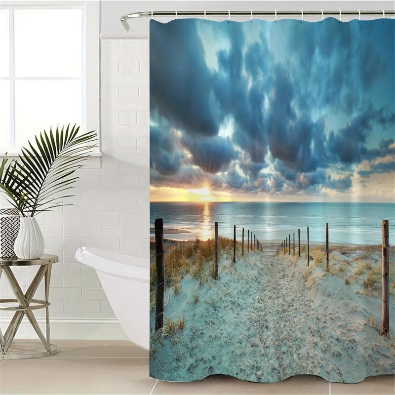 Beach Landscape Shower Curtain Waterproof and Mildew Proof Bathroom Decor