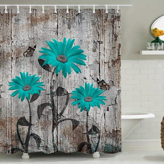 Floral Print Shower Curtain Waterproof Fabric Bathroom Decor