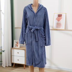 Soft Striped Bathrobe with Hooded Design