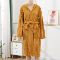 Soft Striped Bathrobe with Hooded Design