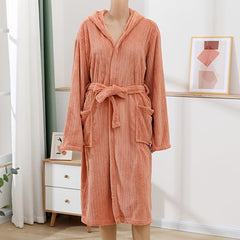 Soft Striped Bathrobe with Hooded Design