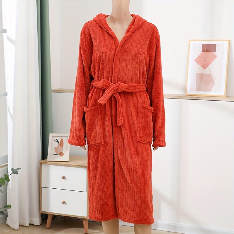 Soft Striped Bathrobe with Hooded Design