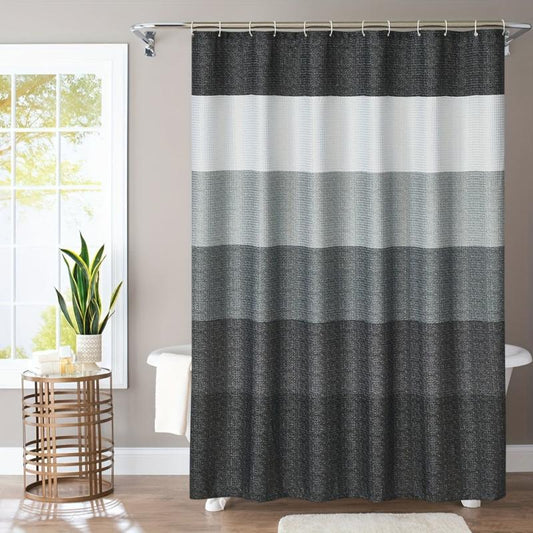 Ombre Stripes Waffle Shower Curtain, 12 Hooks, Waterproof, Mildew Proof Fabric