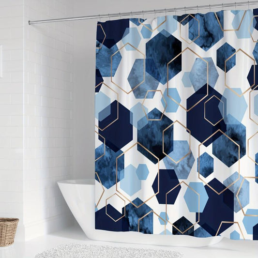 Waterproof Geometric Shower Curtain with 12 Hooks 71x71in