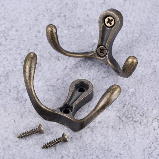 2pcs Double Head Hooks Wall Hangers Antique Bronze Coat Key Bag Towel Hat Rack