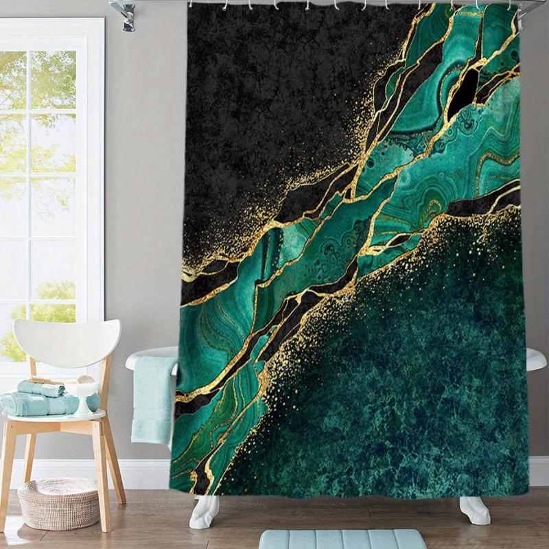 3pcs Marble Pattern Waterproof Shower Curtain & Rugs Set