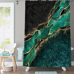 3pcs Marble Pattern Waterproof Shower Curtain & Rugs Set