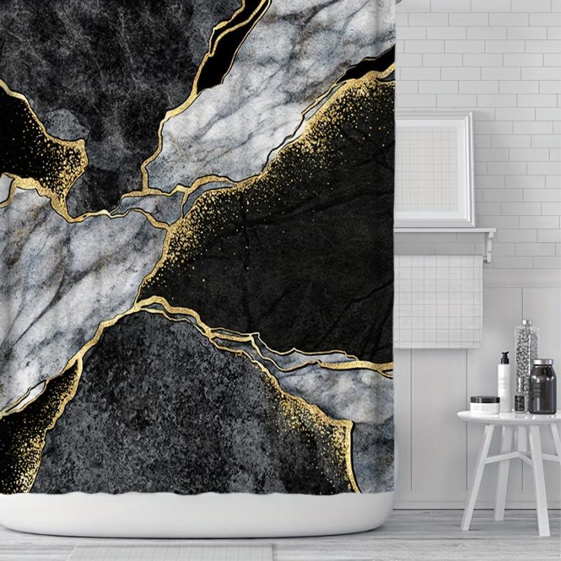 3pcs Marble Pattern Waterproof Shower Curtain & Rugs Set