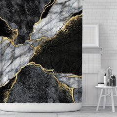 3pcs Marble Pattern Waterproof Shower Curtain & Rugs Set