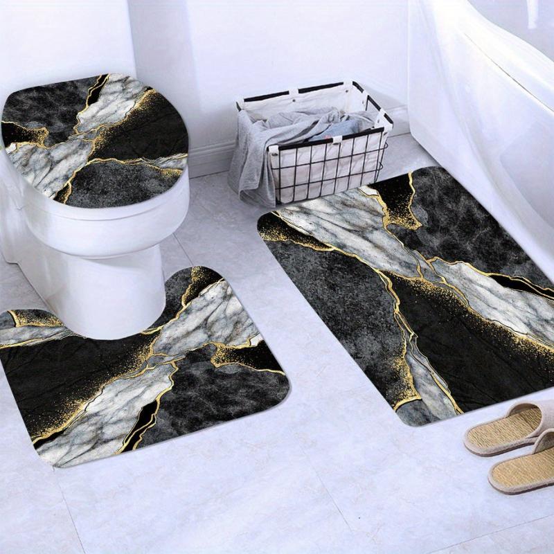 3pcs Marble Pattern Waterproof Shower Curtain & Rugs Set