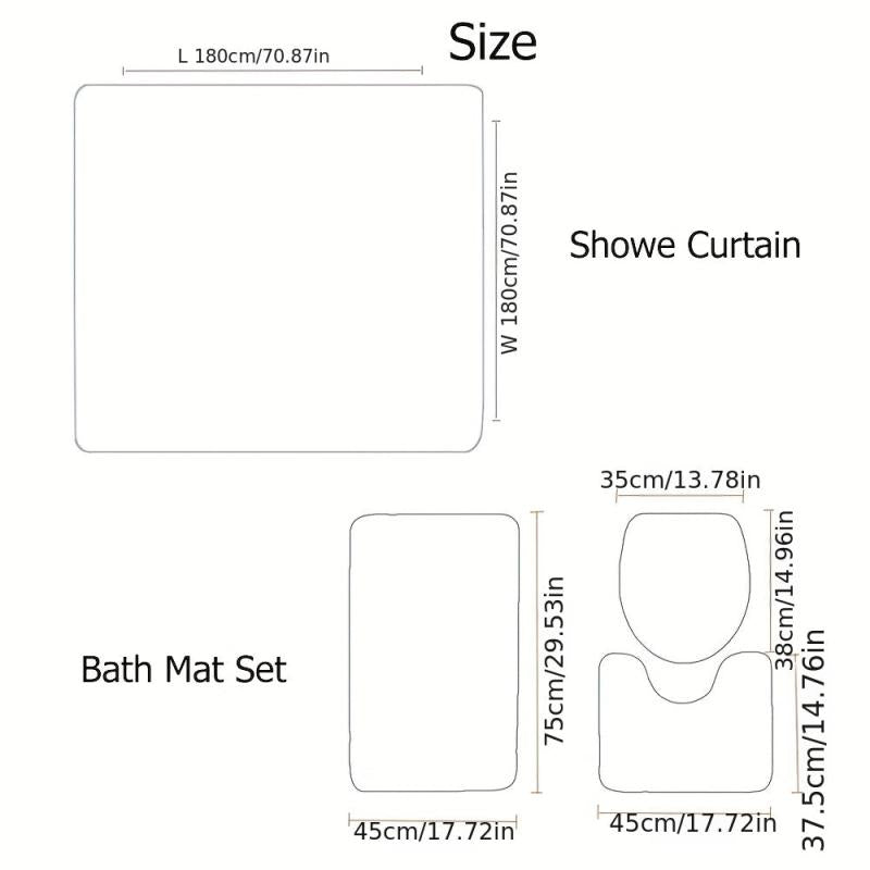 3pcs Marble Pattern Waterproof Shower Curtain & Rugs Set