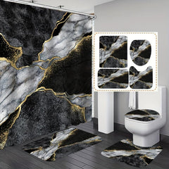 3pcs Marble Pattern Waterproof Shower Curtain & Rugs Set