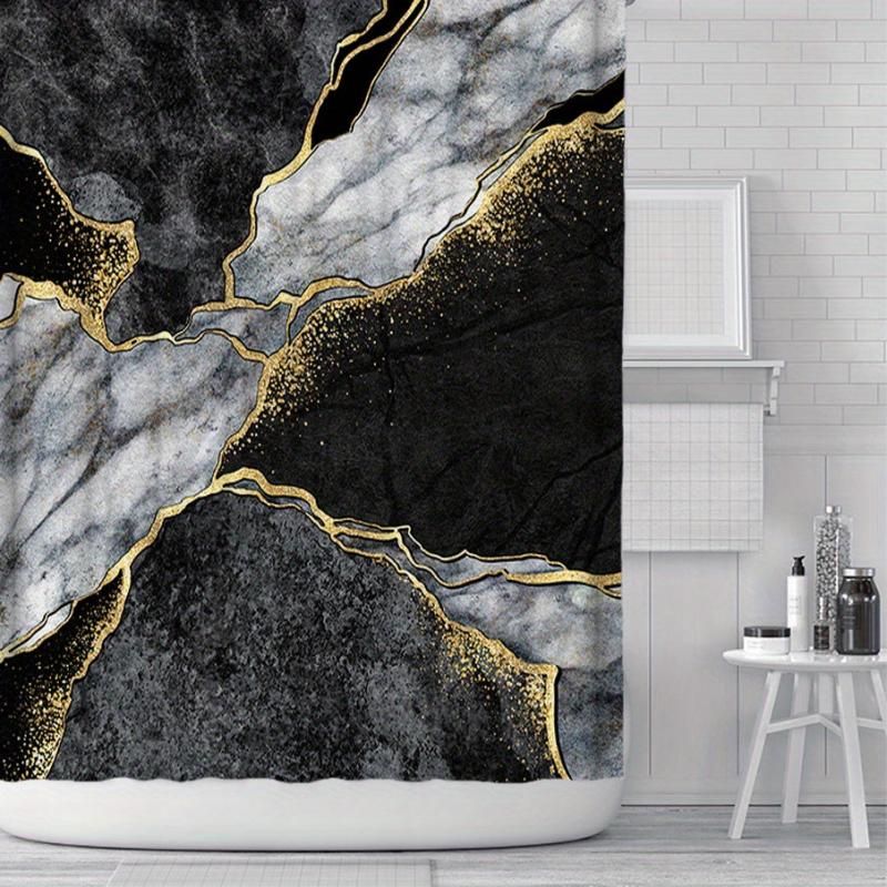 3pcs Marble Pattern Waterproof Shower Curtain & Rugs Set