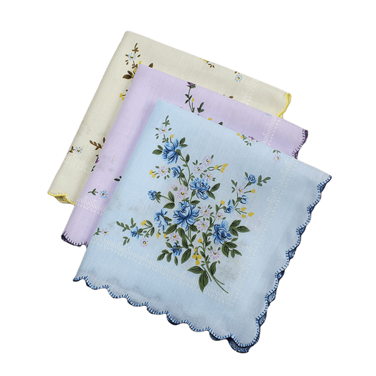 3pcs Retro Square Towel Women's Printed Handkerchief Vintage Flower Cotton Face