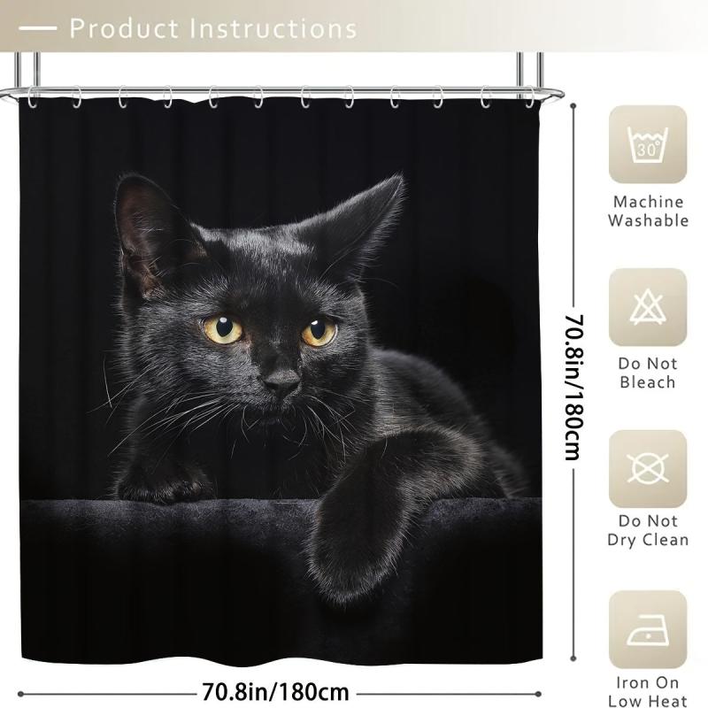 4pcs Cat Shower Curtain Set with Non-Slip Bathroom Rug