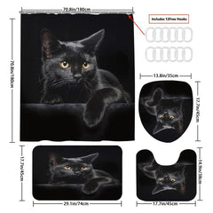4pcs Cat Shower Curtain Set with Non-Slip Bathroom Rug
