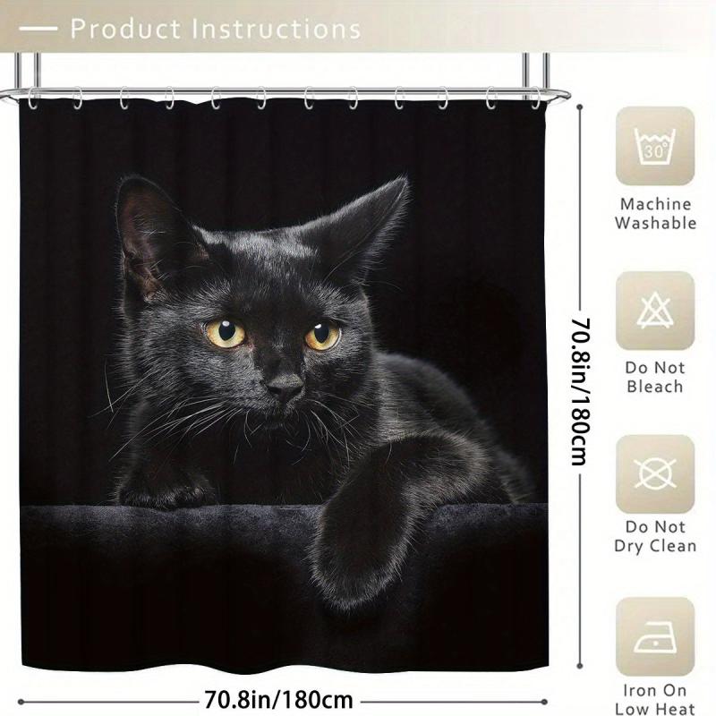 4pcs Cat Shower Curtain Set with Non-Slip Bathroom Rug