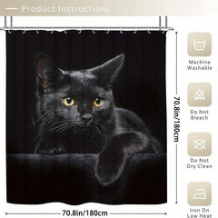 4pcs Cat Shower Curtain Set with Non-Slip Bathroom Rug