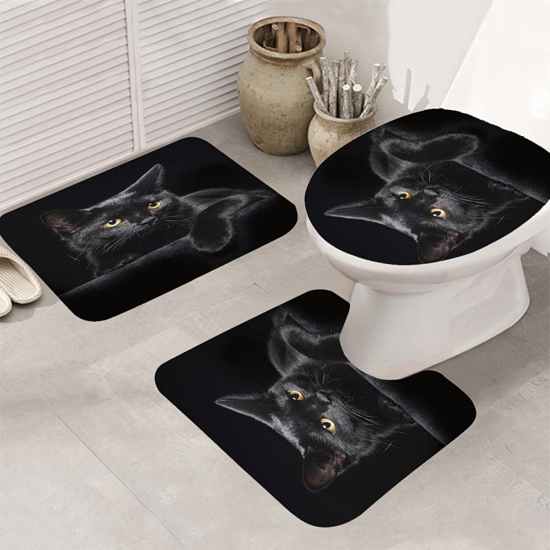 4pcs Cat Shower Curtain Set with Non-Slip Bathroom Rug