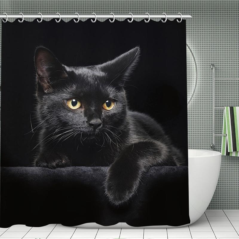 4pcs Cat Shower Curtain Set with Non-Slip Bathroom Rug