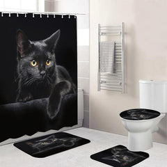 4pcs Cat Shower Curtain Set with Non-Slip Bathroom Rug