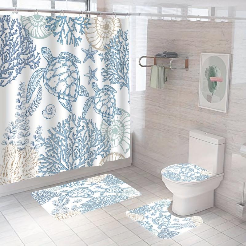 Marine Animal Turtle Shower Curtain Set