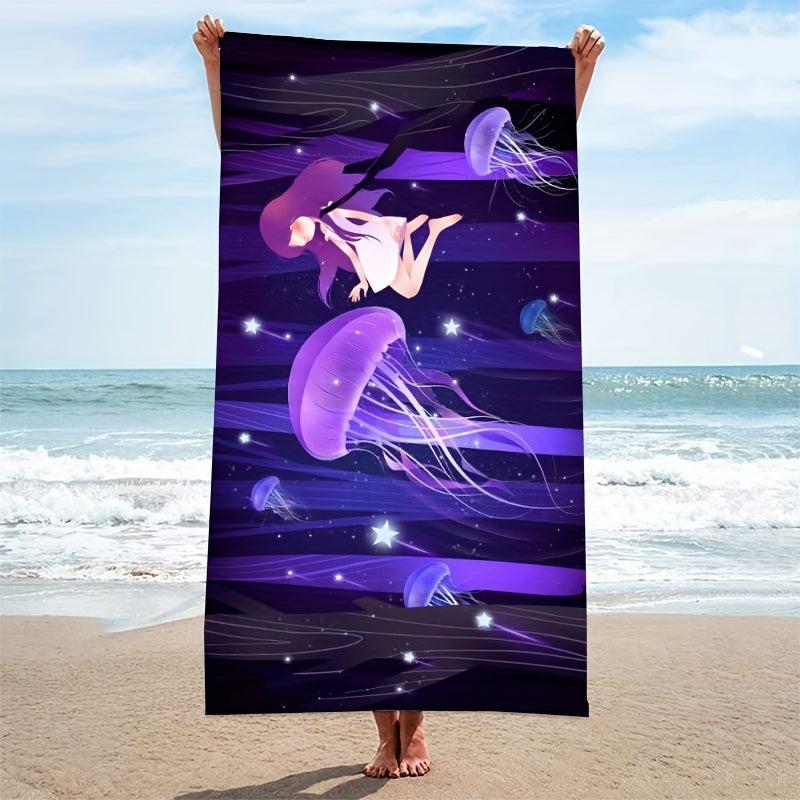 Jellyfish Printed Beach Towel Fast Drying Absorbent Soft Adult Blanket