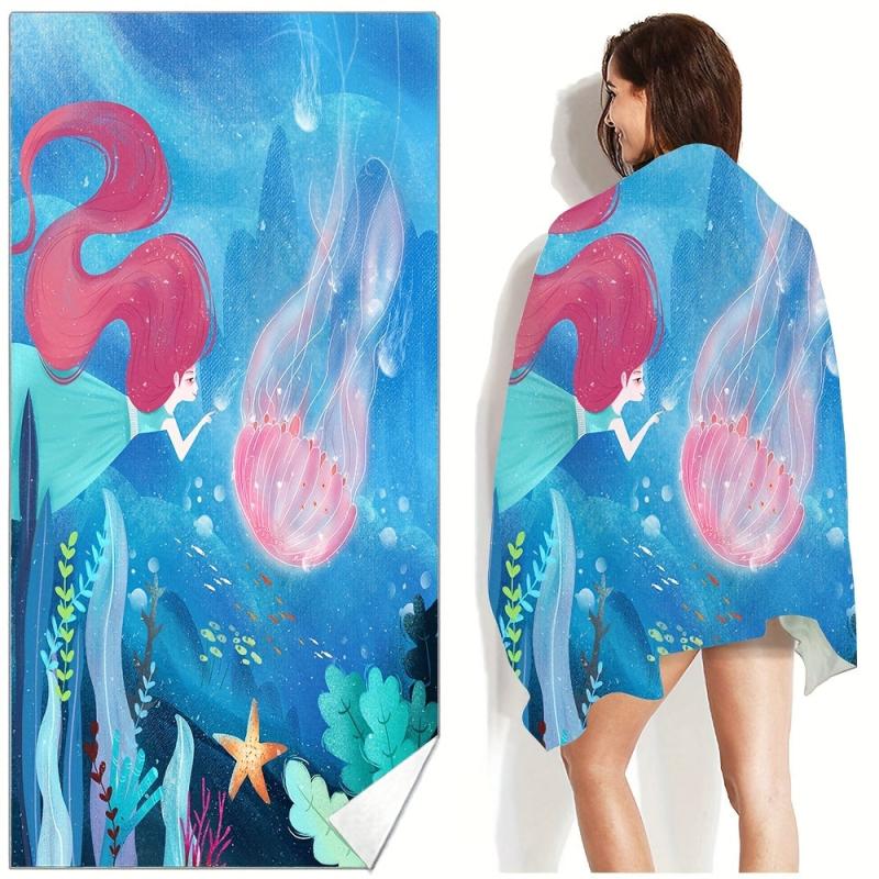 Jellyfish Printed Beach Towel Fast Drying Absorbent Soft Adult Blanket