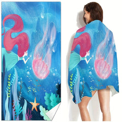 Jellyfish Printed Beach Towel Fast Drying Absorbent Soft Adult Blanket