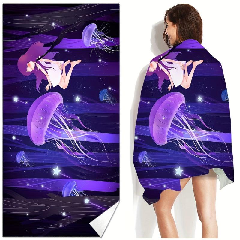 Jellyfish Printed Beach Towel Fast Drying Absorbent Soft Adult Blanket