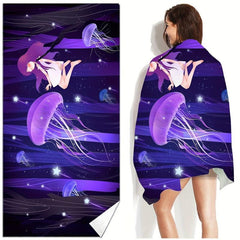 Jellyfish Printed Beach Towel Fast Drying Absorbent Soft Adult Blanket