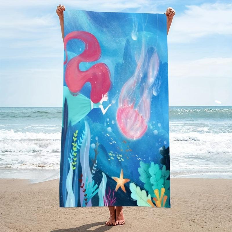 Jellyfish Printed Beach Towel Fast Drying Absorbent Soft Adult Blanket